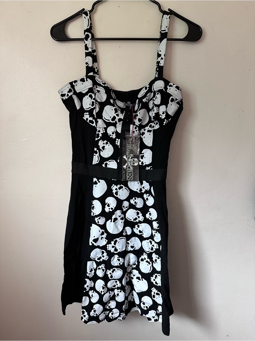 Black & White Skull Print Spaghetti Strap Dress